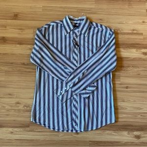 NWT Ben Sherman Ivory Grey Oval Stripe Long Sleeve Shirt Men’s Size Large